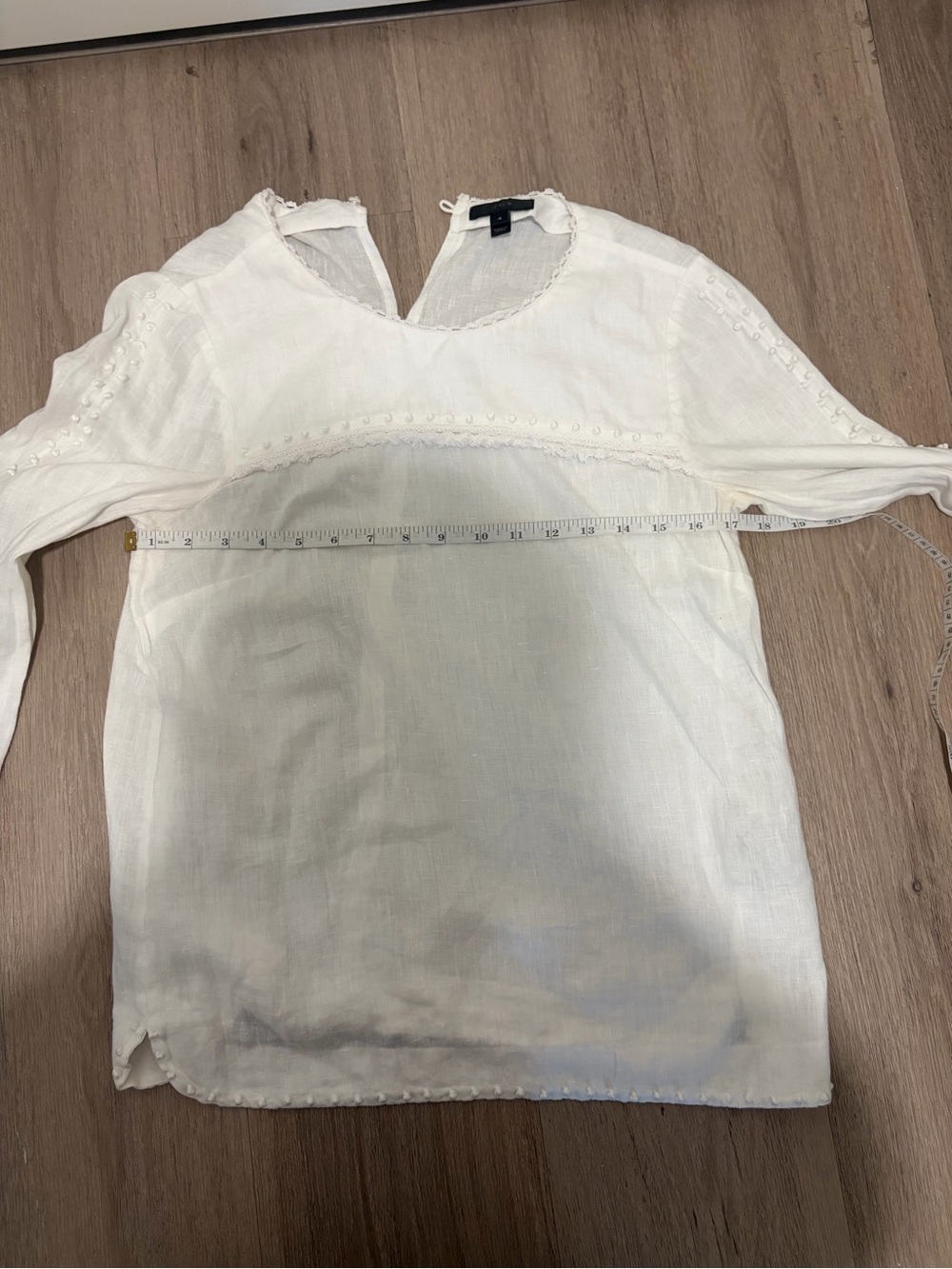 J. Crew White Long-Sleeve Linen-Blend Peasant Blouse Size 4 - Picture 7 of 10